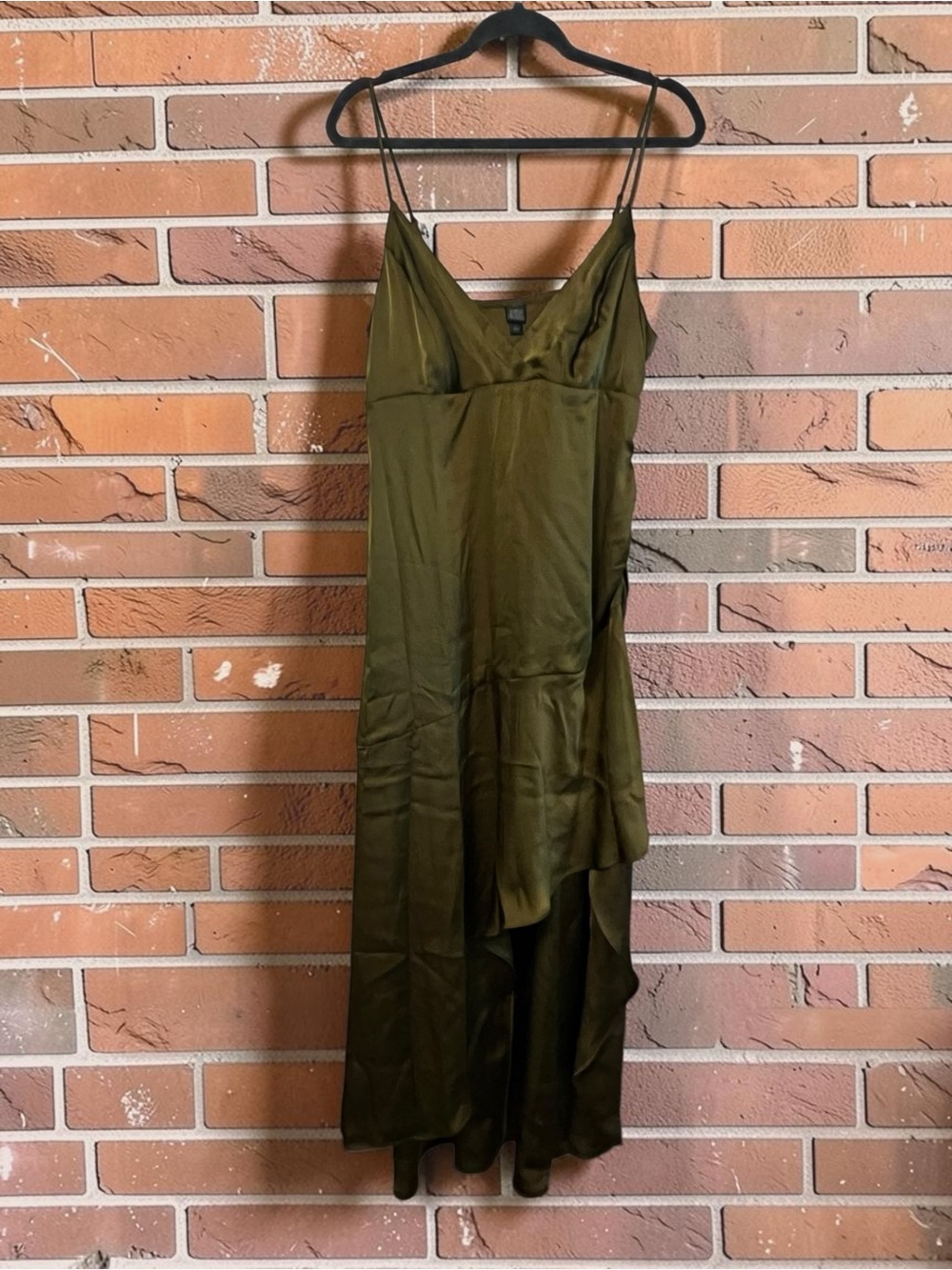wild fable Olive Asymmetric Satin Slip Dress